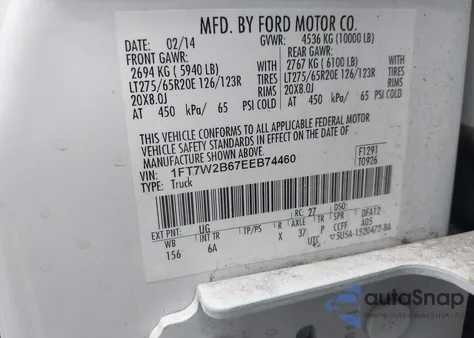 2014 Ford F-250 Lariat from USA, damaged, VIN 1FT7W2B67EEB74460